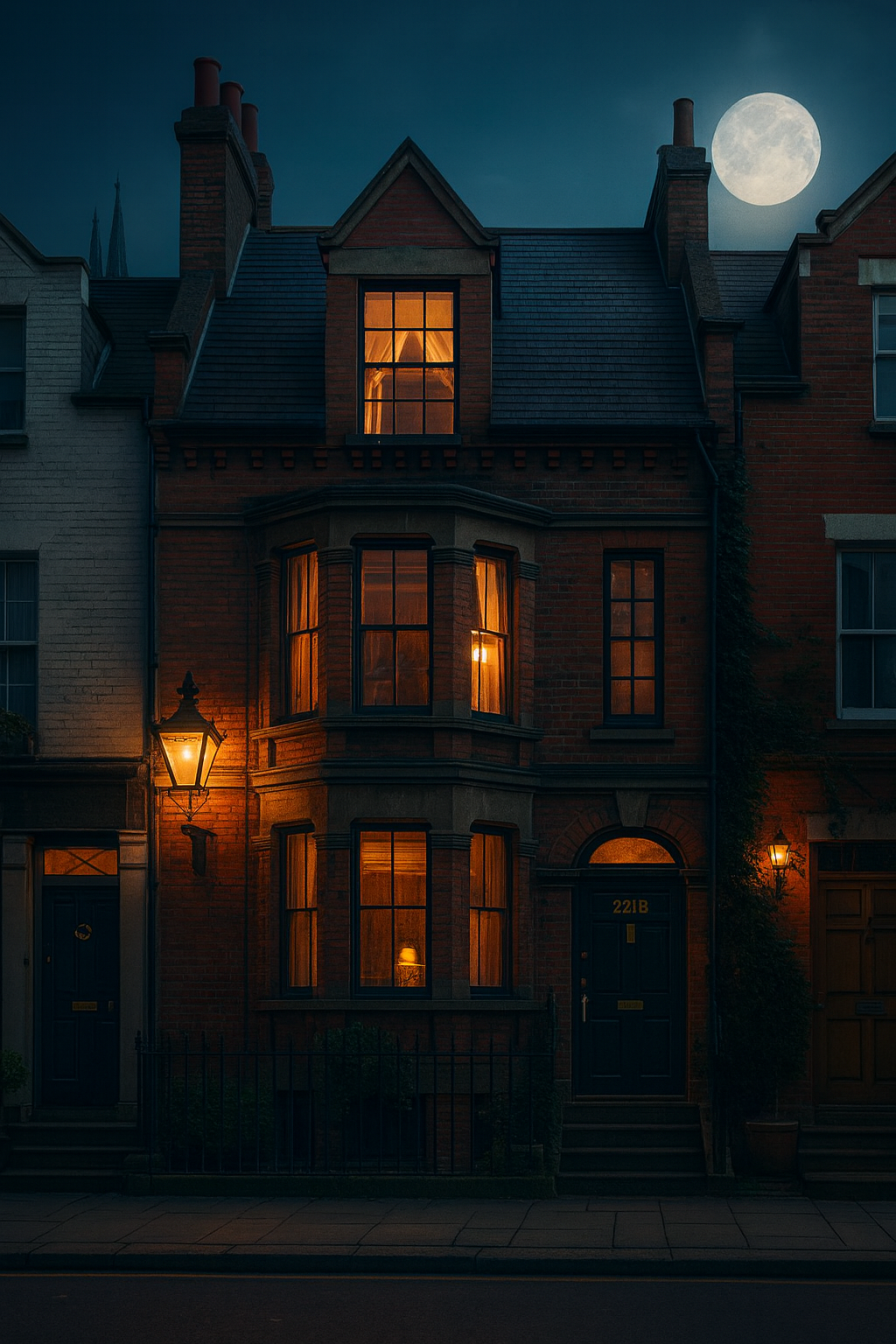 An outside view of the guesthouse at night